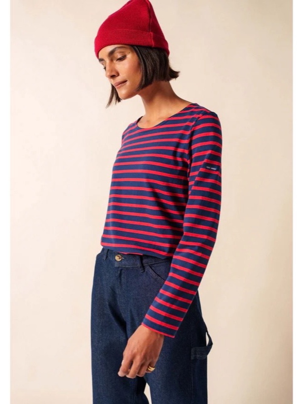 Saint James L’Atelier Minquidame Breton Cotton Jersey Shirt in Navy/Red Size 6
